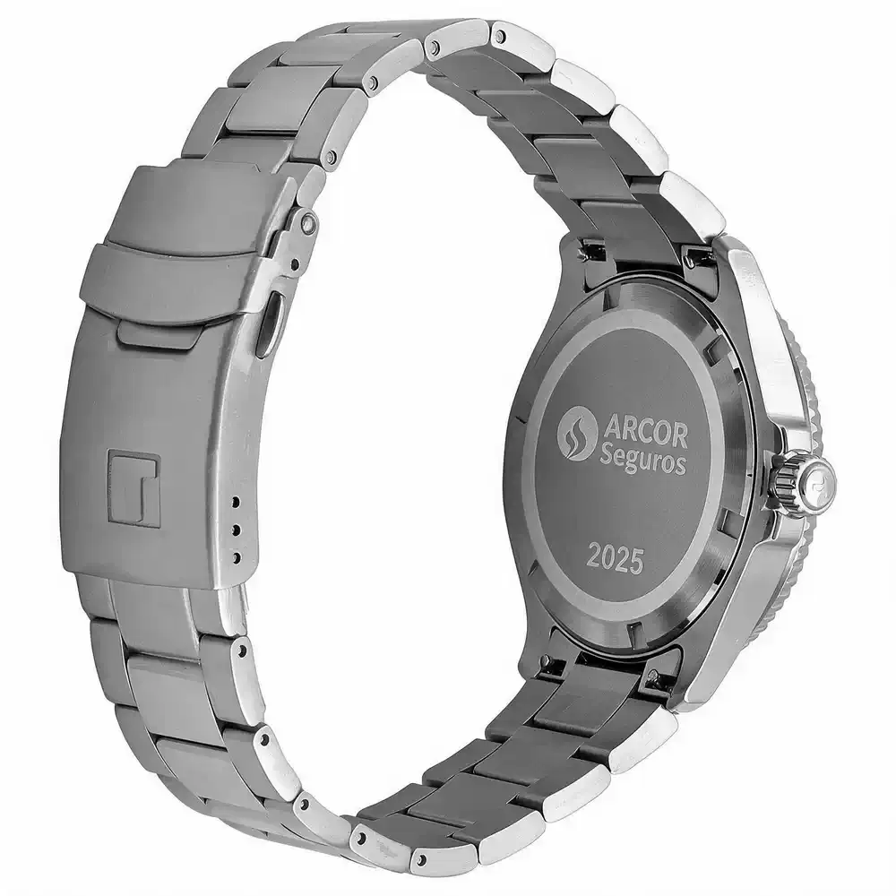 Grabado Arcor Seguros Grabado láser Arcor Seguros en tapa trasera de reloj