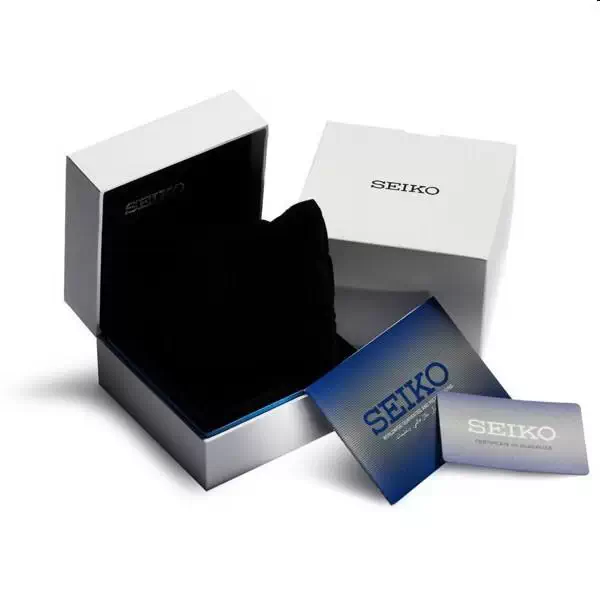 Estuche Seiko abierto con certificado de garantía